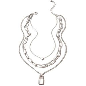 Chunky Heart and Lock Layered Necklace